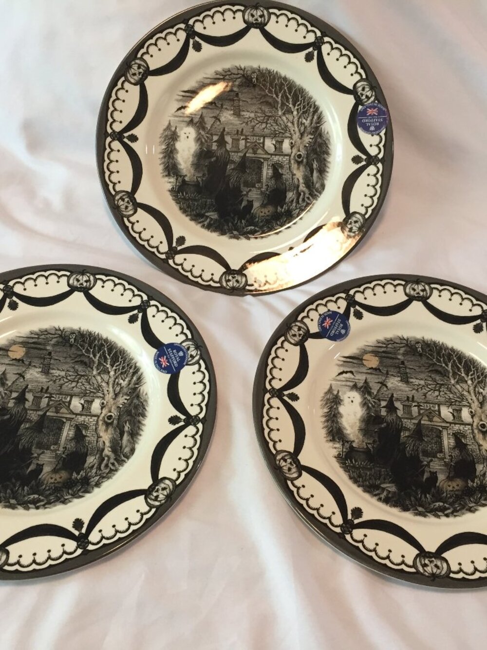Royal Stafford Halloween Coven Dinner 11” Plate Witches Ghost Spooky Cat Bats 3x